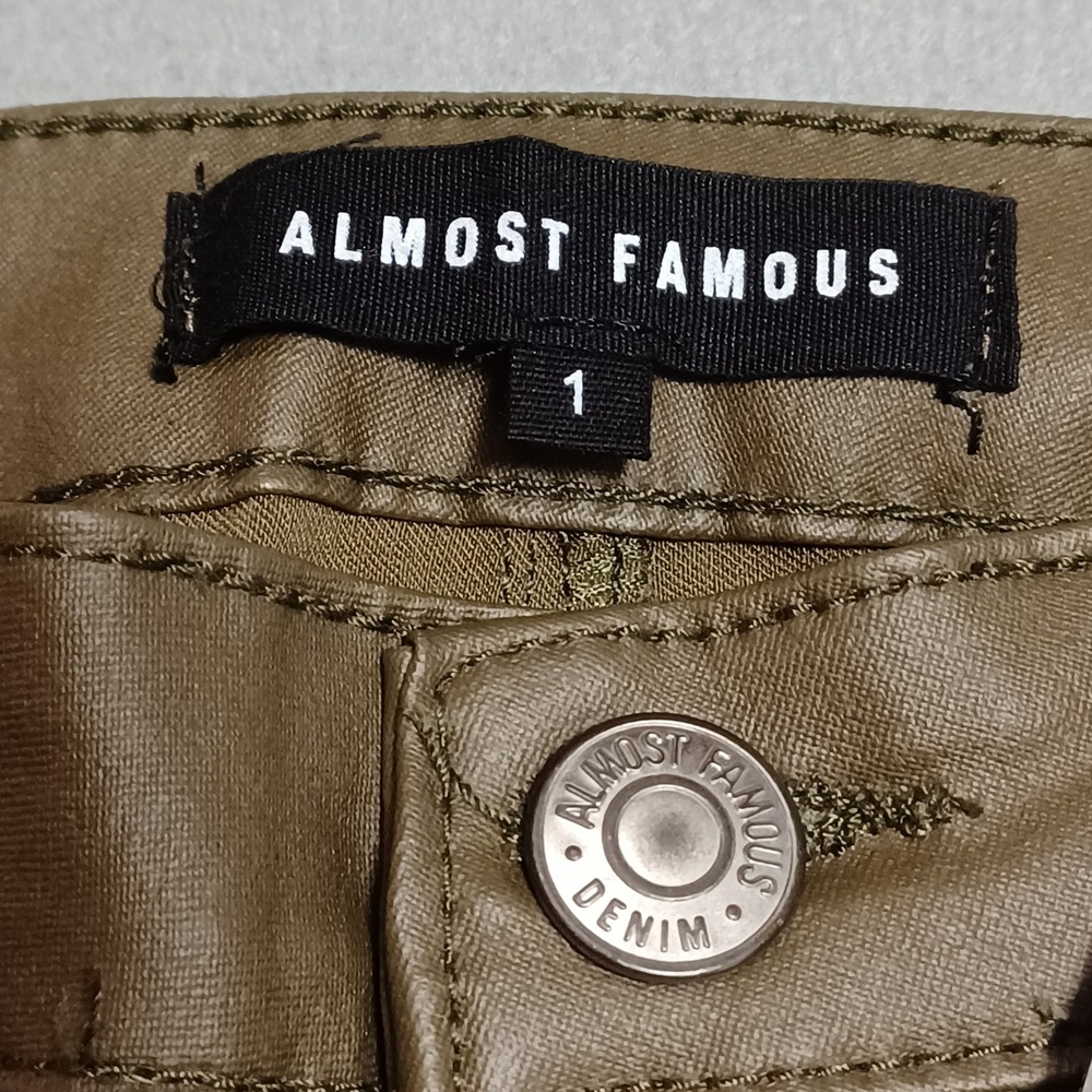 Almost Famous Pants Womens 1 Olive Super High Rise Skinny Coated‎ MCPA399K-00C